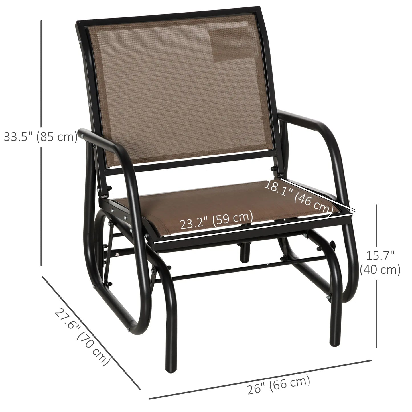 Patio Glider, Breathable Mesh Seat, Metal Frame Swing Chair, Brown Outdoor Gliders at Gallery Canada
