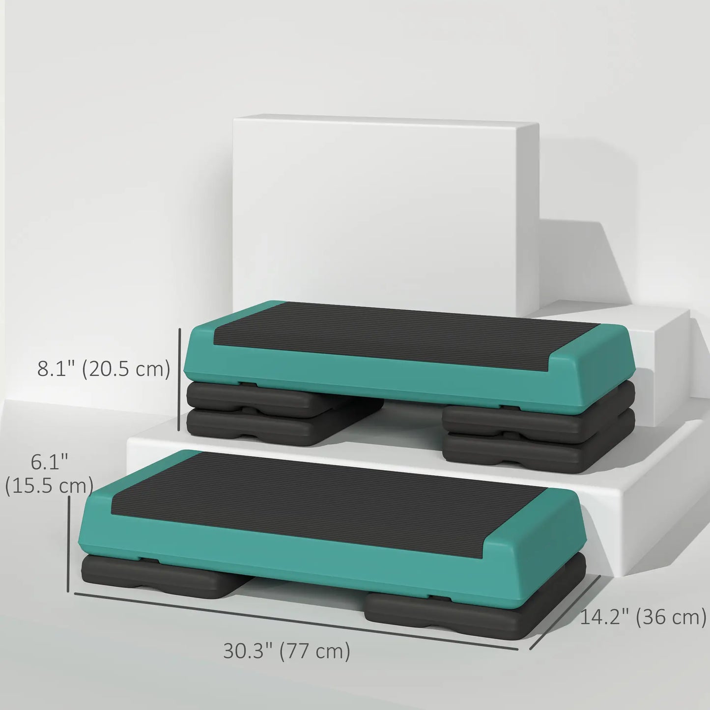 Adjustable Exercise Step Platform, 3-Level with Risers 4", 6", 8" Aerobic Stepper, 550lbs Weight Capacity, Green Aerobic Equipment at Gallery Canada