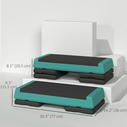 Adjustable Exercise Step Platform, 3-Level with Risers 4", 6", 8" Aerobic Stepper, 550lbs Weight Capacity, Green Aerobic Equipment at Gallery Canada