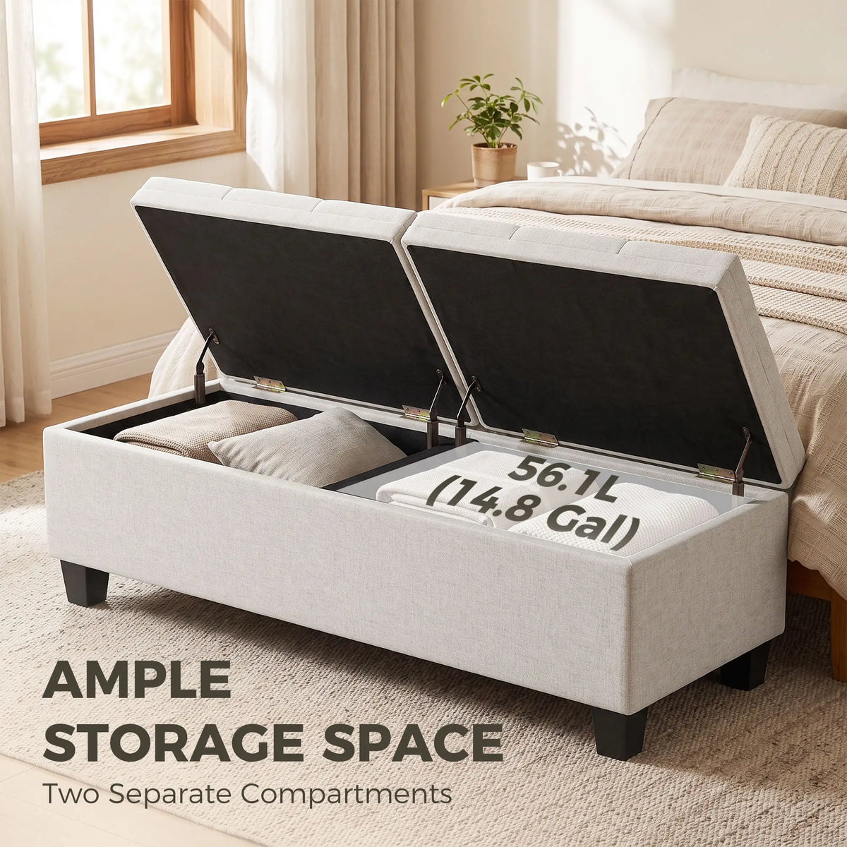 51.2" Storage Ottoman Bench, End of Bed Bench, Cream White