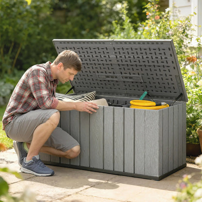 Large Capacity Outdoor Storage Box, 125.5 gal, Lockable Lid, Grey Patio Storage Boxes at Gallery Canada