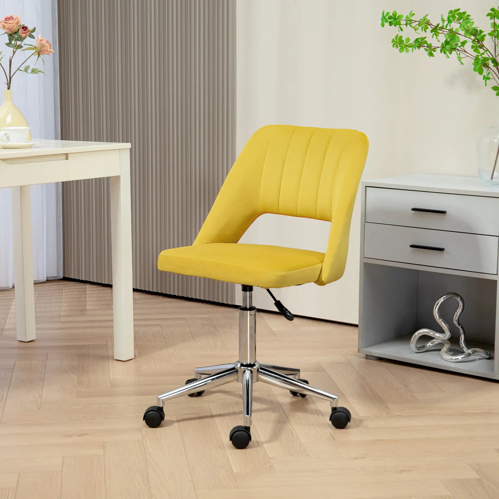 Mid Back Office Chair, Velvet Fabric, Swivel Scallop Shape, Yellow Office Chairs at Gallery Canada