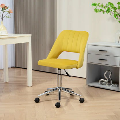 Mid Back Office Chair, Velvet Fabric, Swivel Scallop Shape, Yellow Office Chairs at Gallery Canada