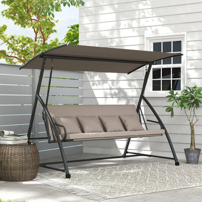 3 Seater Porch Swing, Convertible Chair Bed, Light Brown Patio Swings with Stand at Gallery Canada