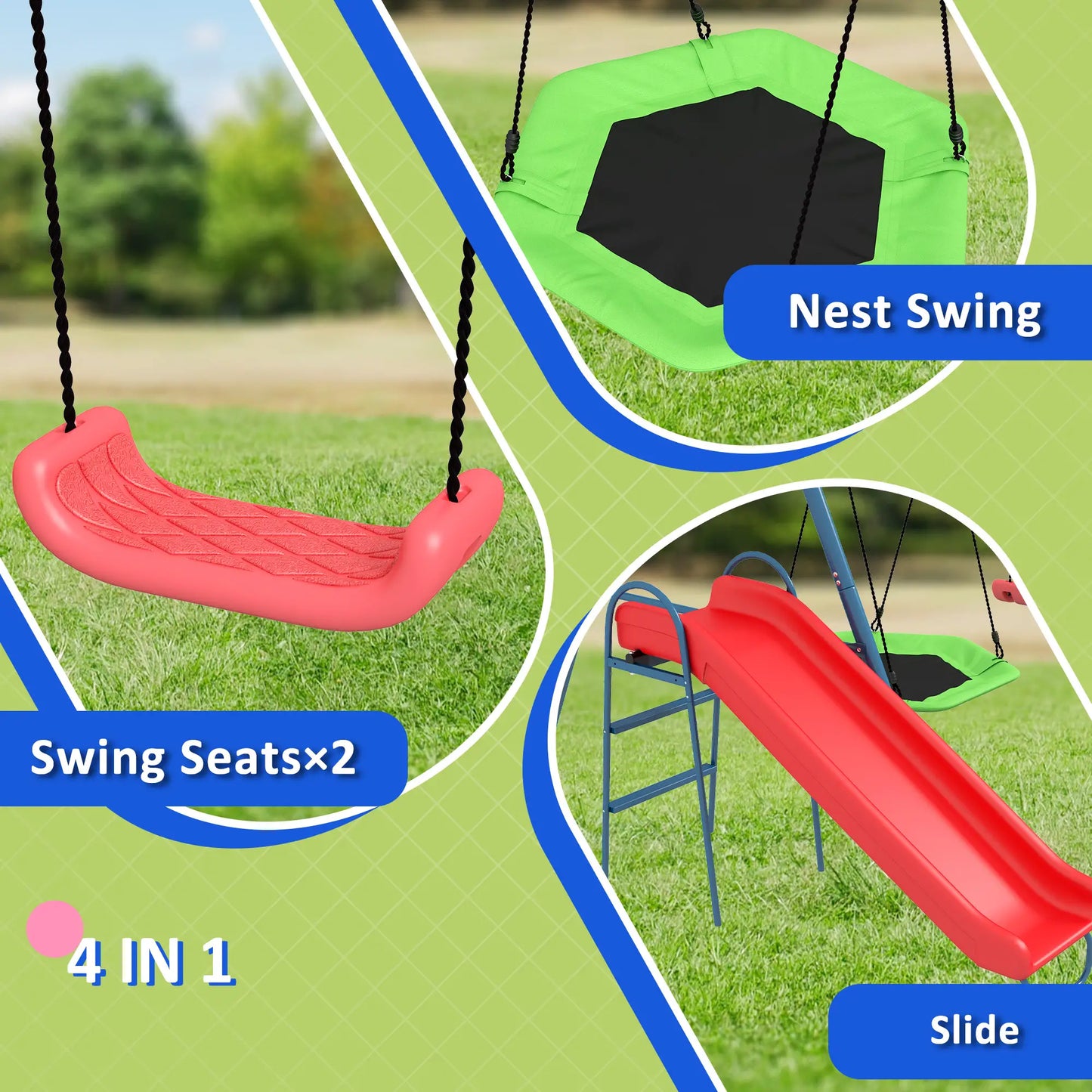 Metal Swing Set, 3 In 1 Design, Nest Swing, 2 Seats, Slide, 352 Lbs, Ages 3-8 Gym Sets & Swings at Gallery Canada