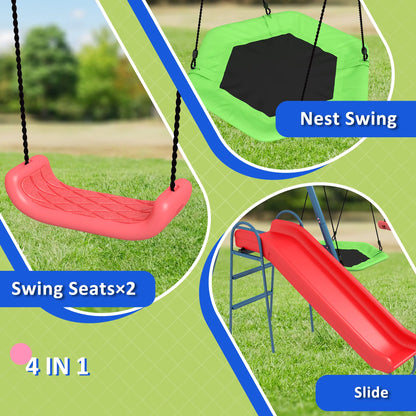 Metal Swing Set, 3 In 1 Design, Nest Swing, 2 Seats, Slide, 352 Lbs, Ages 3-8 Gym Sets & Swings at Gallery Canada