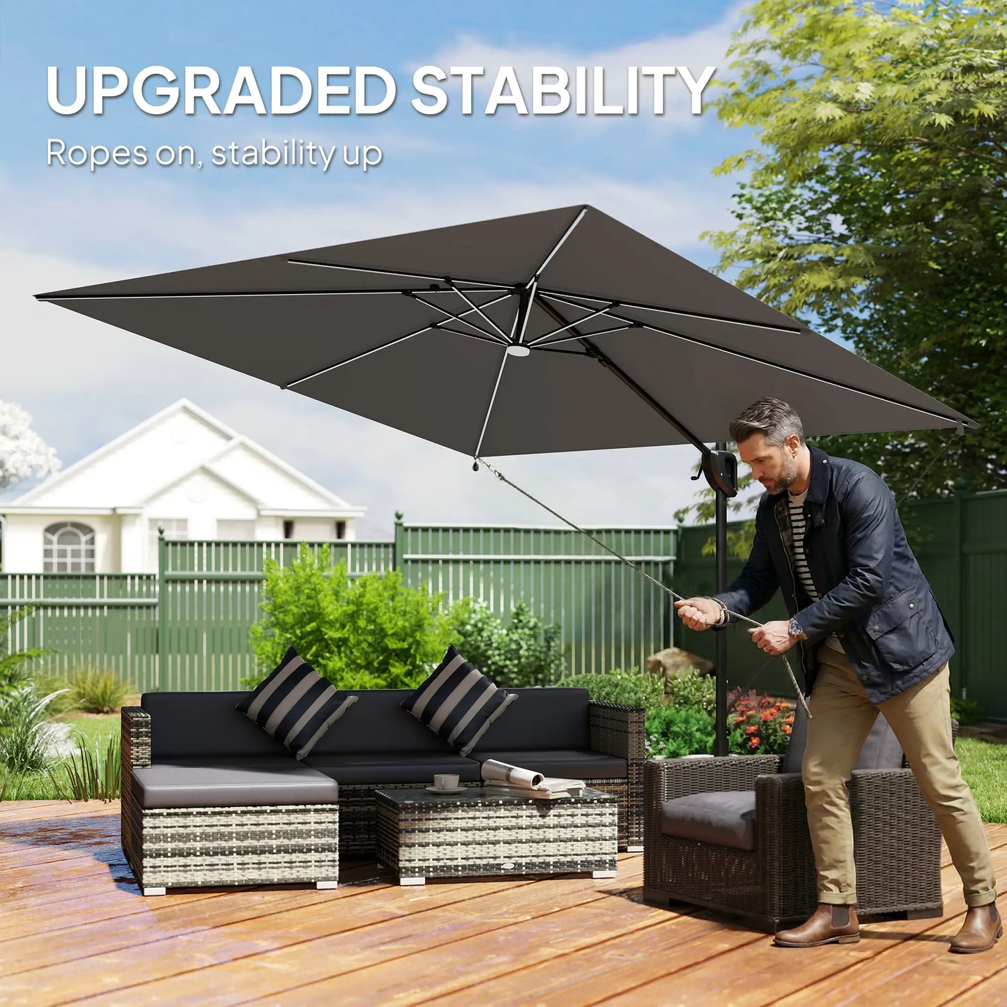10 x 9.7 Ft Offset Cantilever Patio Umbrella With Lights, Dark Grey Offset Cantilever Umbrellas at Gallery Canada