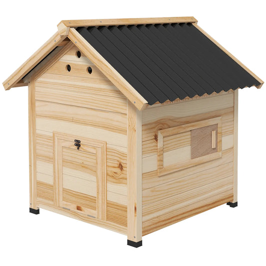 Wooden Duck Coop With Openable Roof, Double Doors, Natural Wood