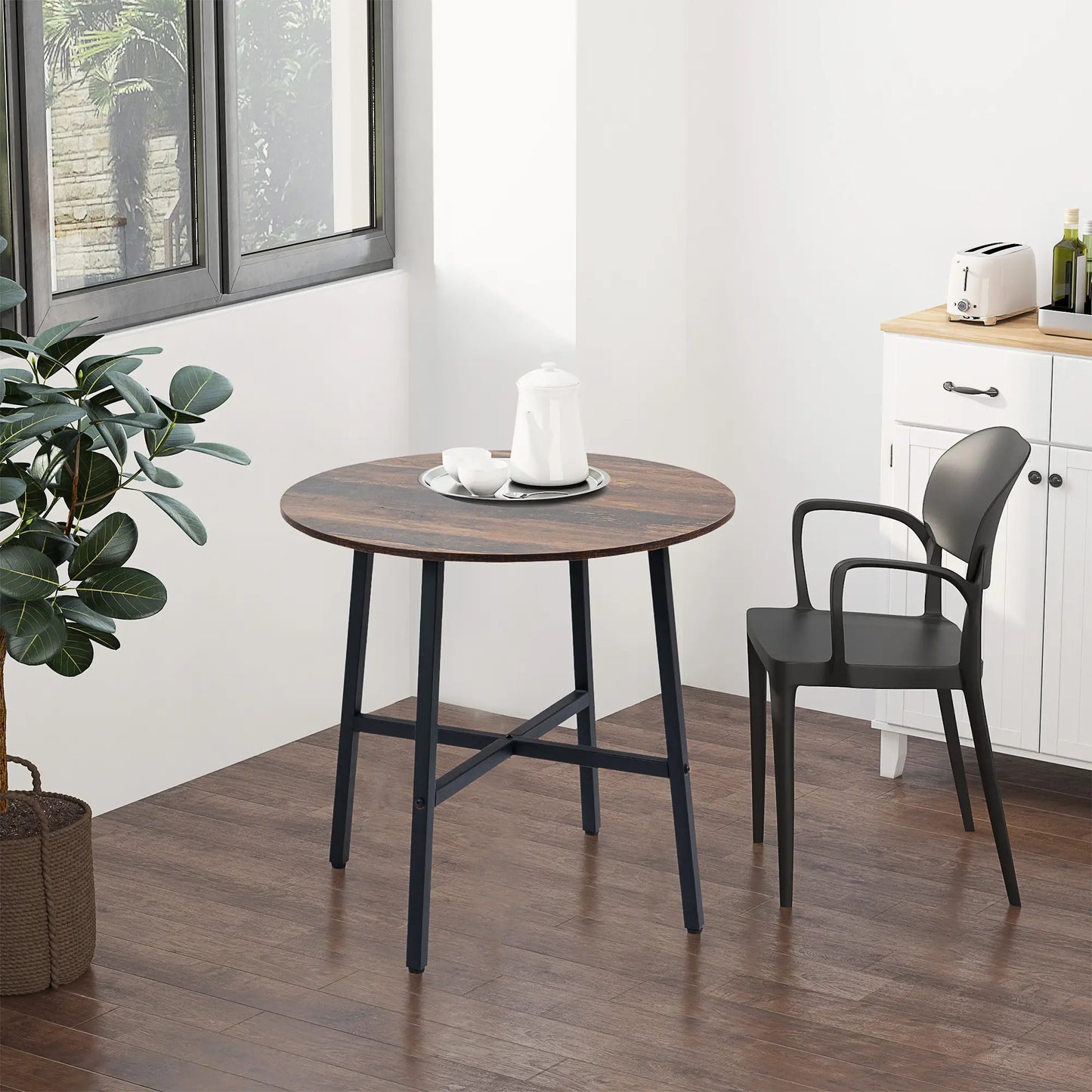 31.5" Dining Table, Industrial Kitchen Table Round, Steel Legs, Rustic Brown Dining Tables at Gallery Canada