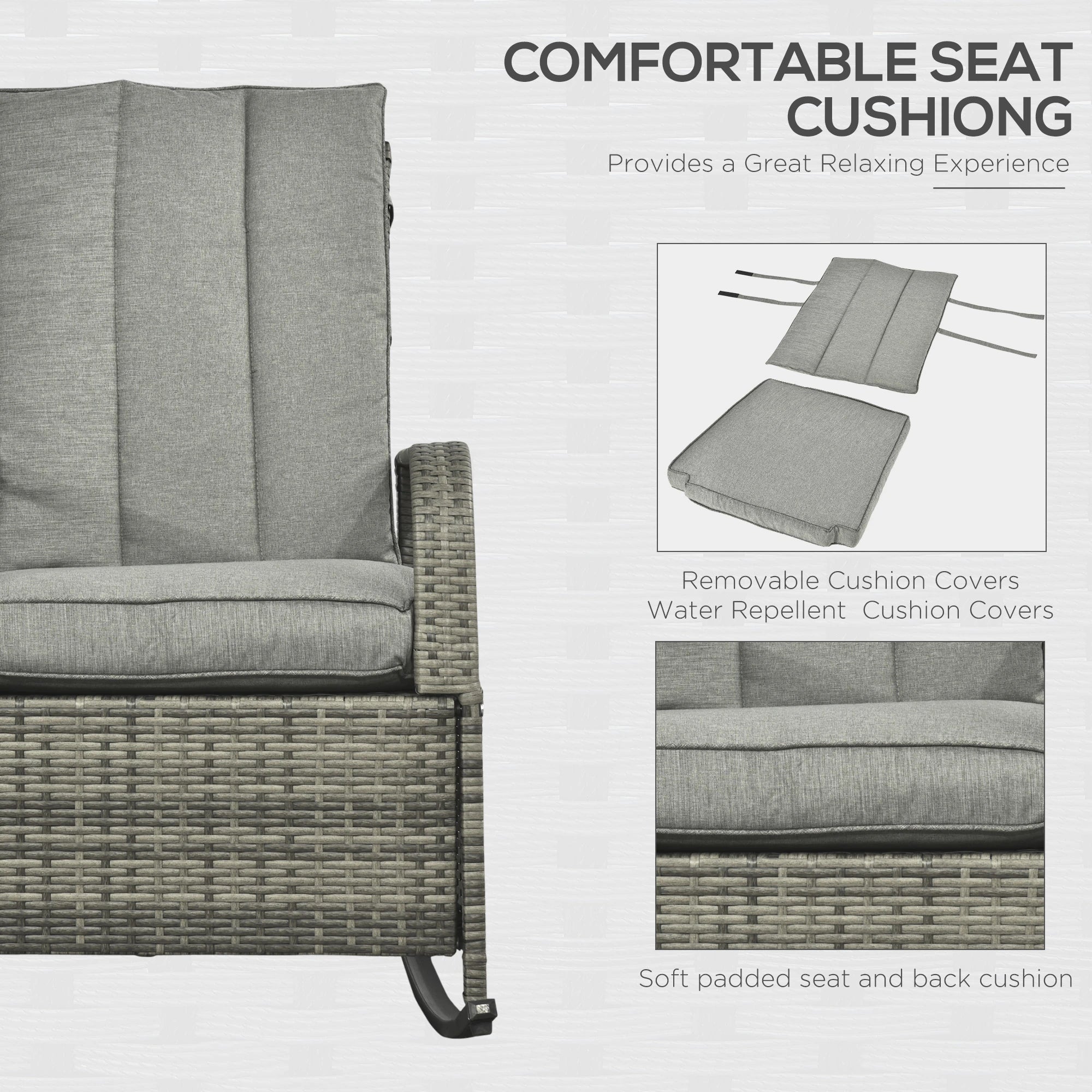 Outdoor Wicker Rocking Chair with Cushion, Adjustable Footrest, Grey Outdoor Rocking Chairs at Gallery Canada