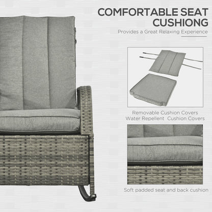 Outdoor Wicker Rocking Chair with Cushion, Adjustable Footrest, Grey Outdoor Rocking Chairs at Gallery Canada