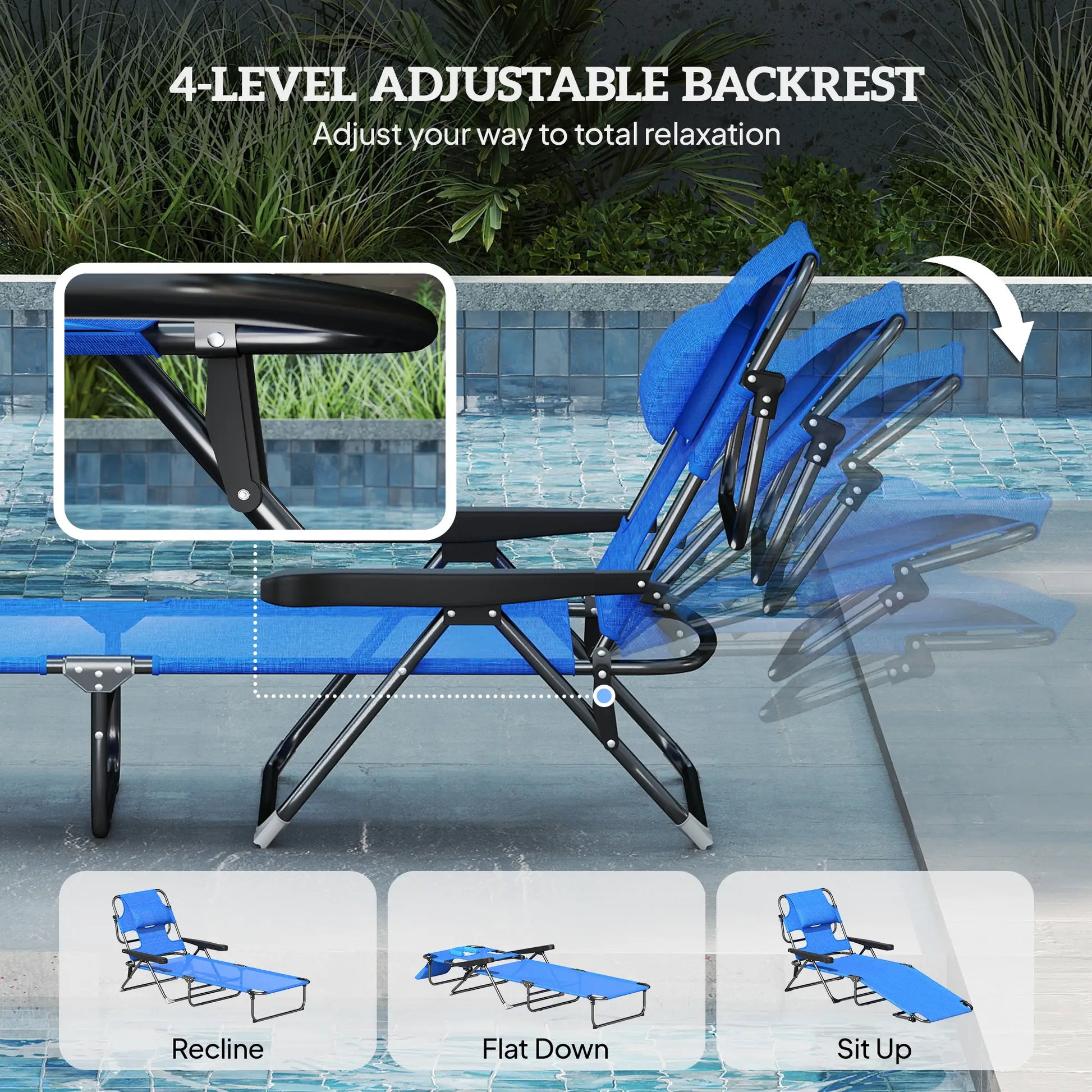 Folding Lounge Chair, Reclining Back, Dark Blue Lounger Chairs at Gallery Canada