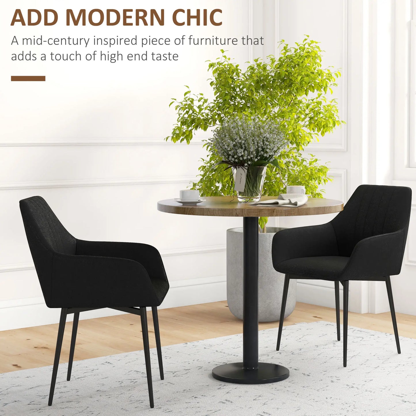 Dining Chairs Set of 2, Upholstered Linen Fabric, Metal Legs, Black Dining Chairs at Gallery Canada