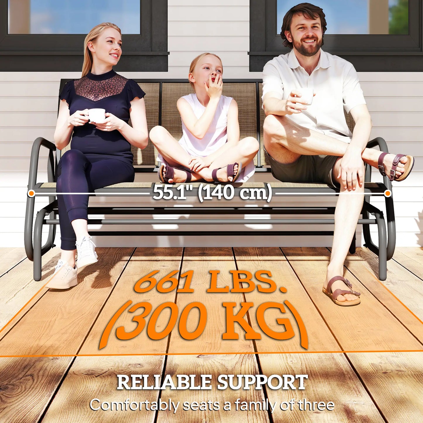 3-Seat Outdoor Glider Chair, Steel Frame, Sling Fabric, Brown Outdoor Gliders at Gallery Canada