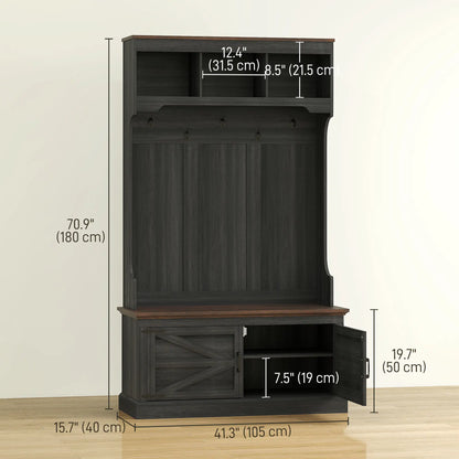 3-in-1 Hall Tree with Bench, Coat Rack, Shoe Storage, Distressed, Black Clothing Storage at Gallery Canada