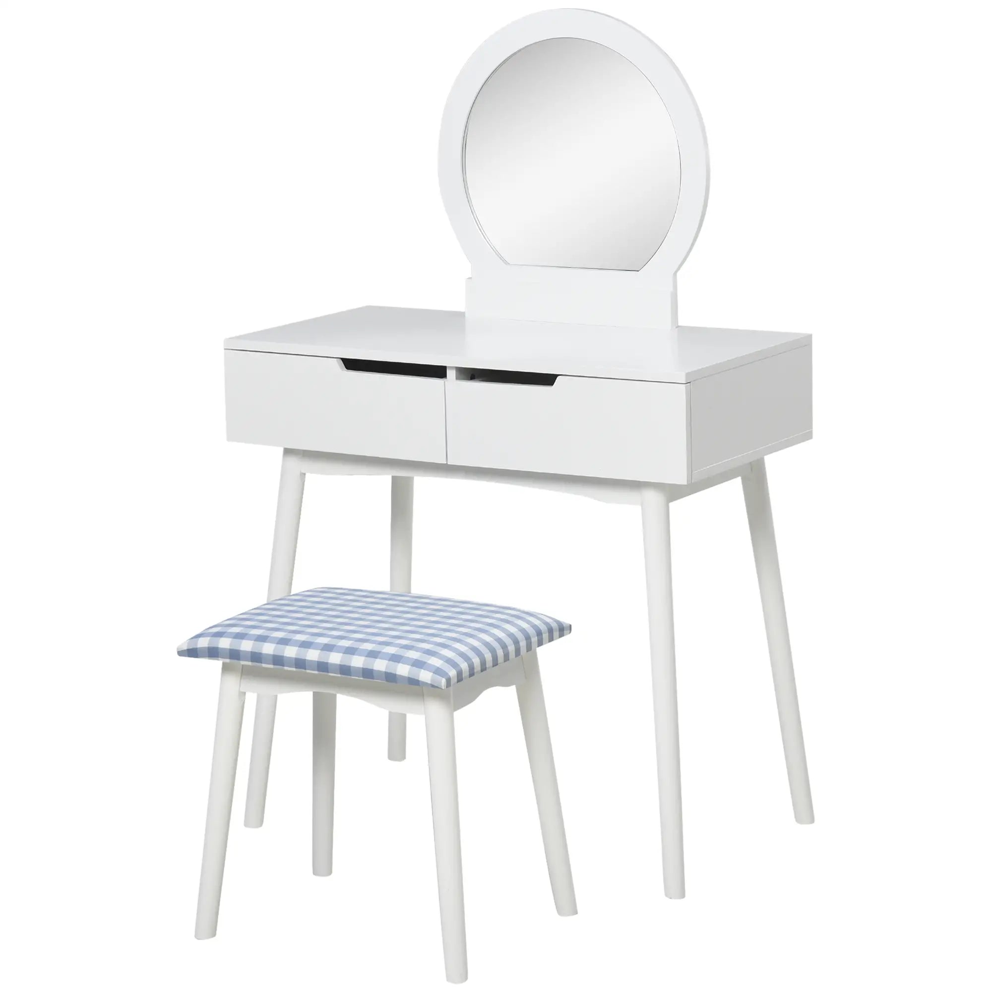 Makeup Vanity Desk, Round Mirror, 2 Drawers, Cushioned Stool, White Dressing & Vanity Tables at Gallery Canada