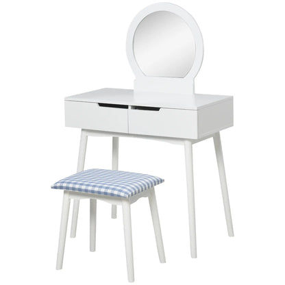 Makeup Vanity Desk, Round Mirror, 2 Drawers, Cushioned Stool, White Dressing & Vanity Tables at Gallery Canada