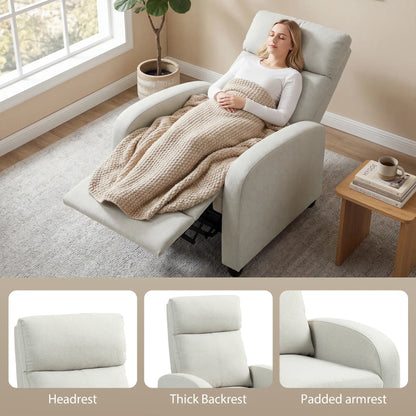 Fabric Recliner Chair, Manual Reclining Sofa, Padded Seat, Cream White Single Sofas at Gallery Canada