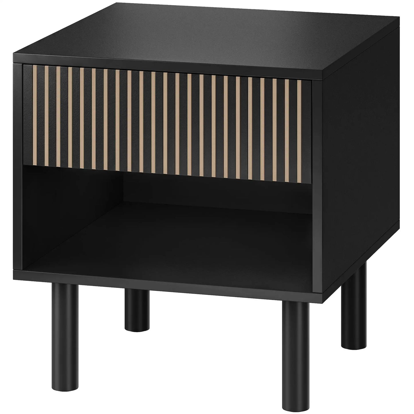 Modern Bedside Table with Drawer and Open Shelf, Sofa Side Table for Bedroom Living Room, Black Bedside Tables Black at Gallery Canada
