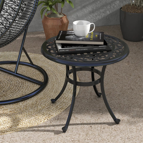 Round Patio Table, Adjustable Feet, Cast Aluminium Frame, Black
