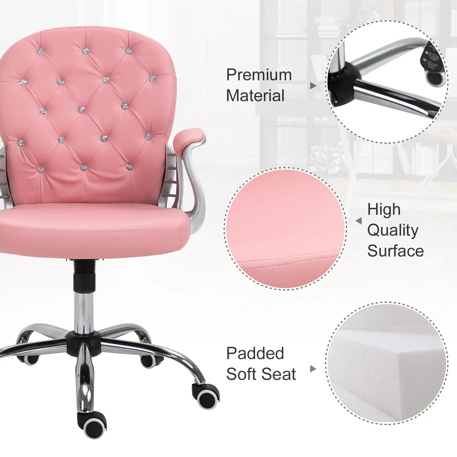 Office Chair, Computer Desk Chair with Adjustable Height and Tufted Back, Pink Task Chairs at Gallery Canada