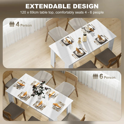 63" Kitchen Table for 4-6 People, Wood Effect, White Dining Tables at Gallery Canada