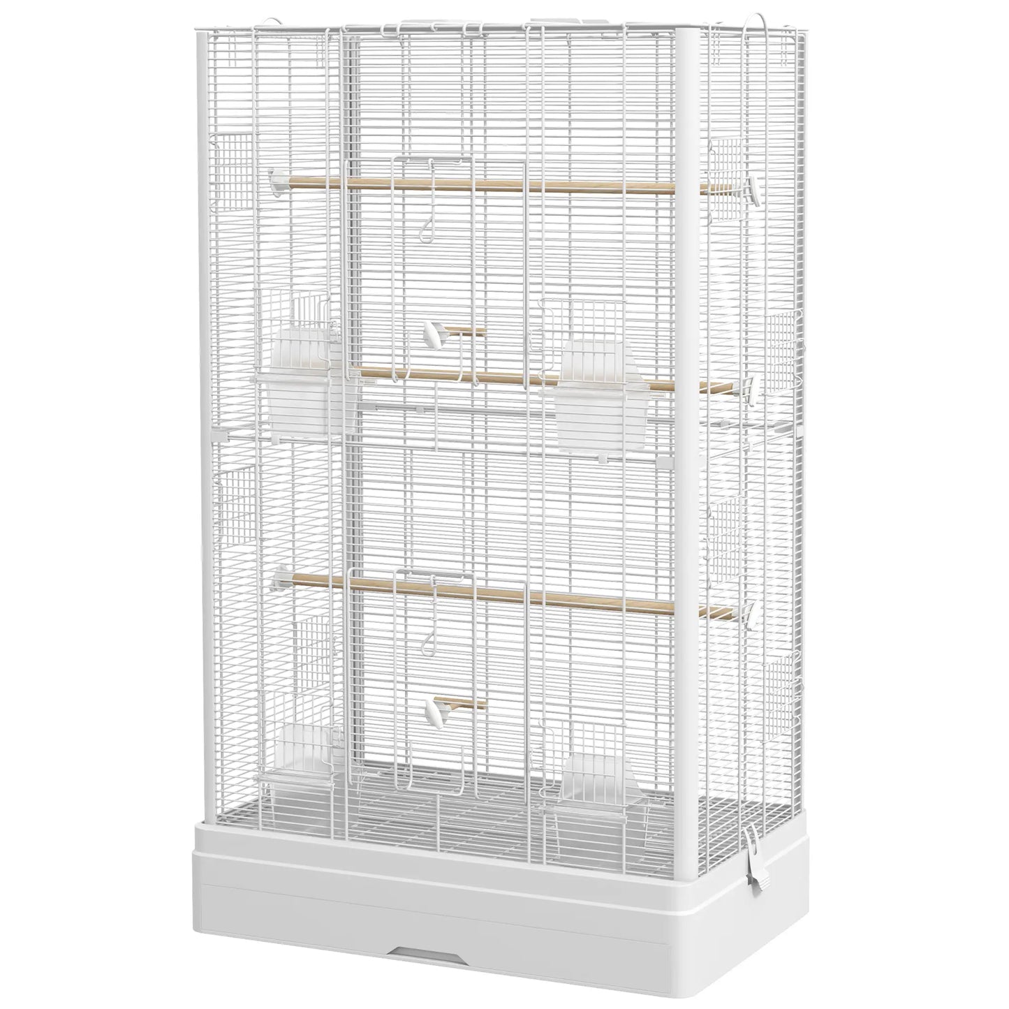 39" Bird Cage for Budgies, Finches, Canaries, Wooden Stand, White Bird Cages White at Gallery Canada