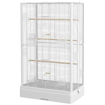 39" Bird Cage for Budgies, Finches, Canaries, Wooden Stand, White Bird Cages White at Gallery Canada
