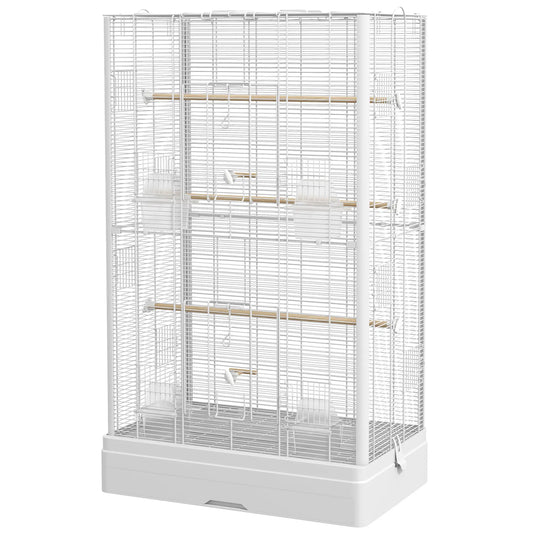 39" Bird Cage for Budgies, Finches, Canaries, Wooden Stand, White Bird Cages White at Gallery Canada