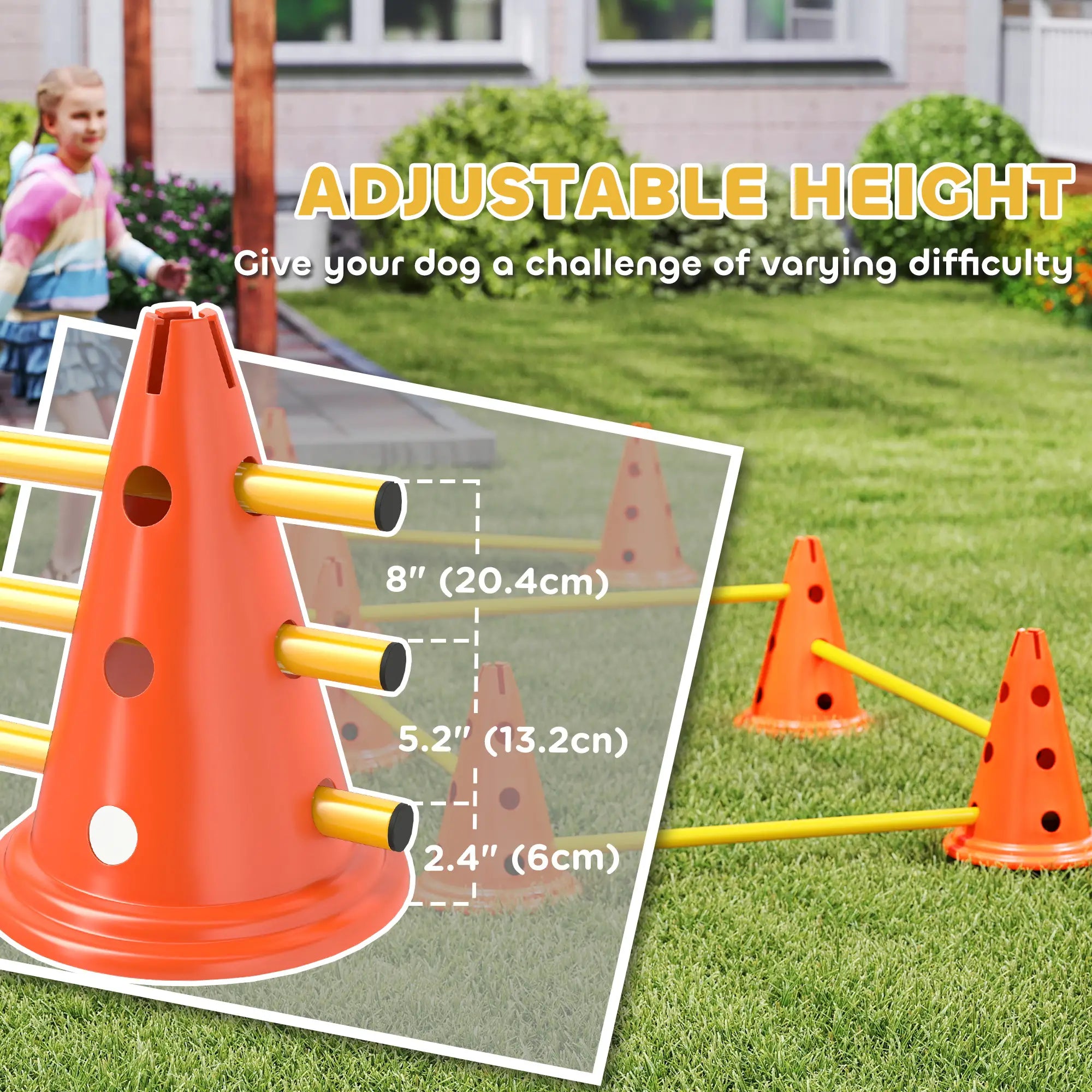 Dog Agility Hurdle Set, Adjustable Obstacle Course, 8 Cones 8 Poles, Orange Dog Agility Training Equipment at Gallery Canada