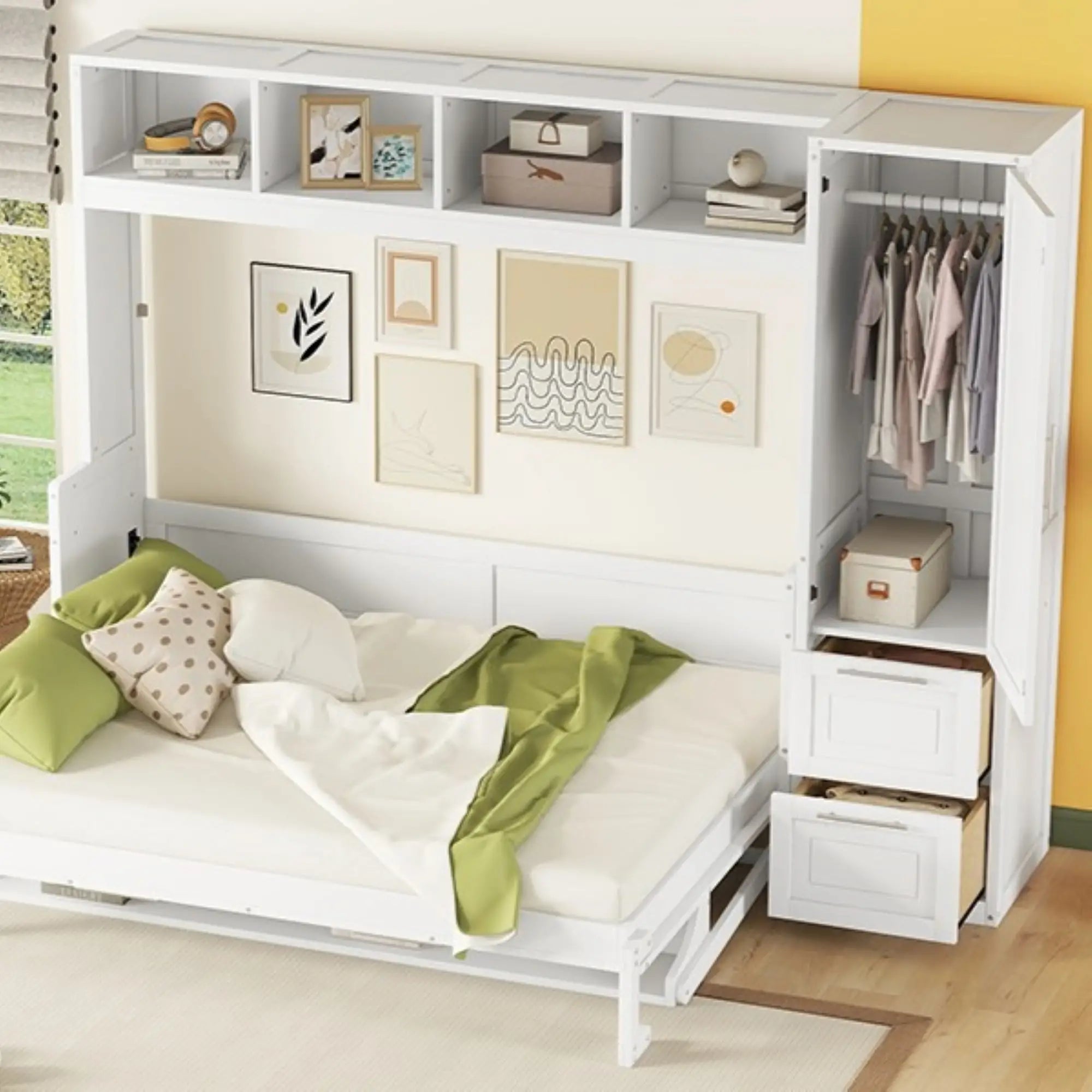 Murphy Bed with Side Flip, Closet, Drawers, 112