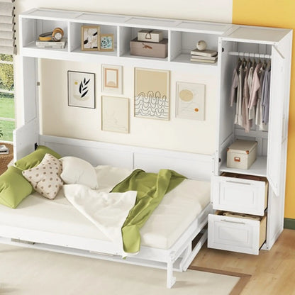 Murphy Bed with Side Flip, Closet, Drawers, 112" L x 21.5" W x 78.5" H, White Bed Frames at Gallery Canada