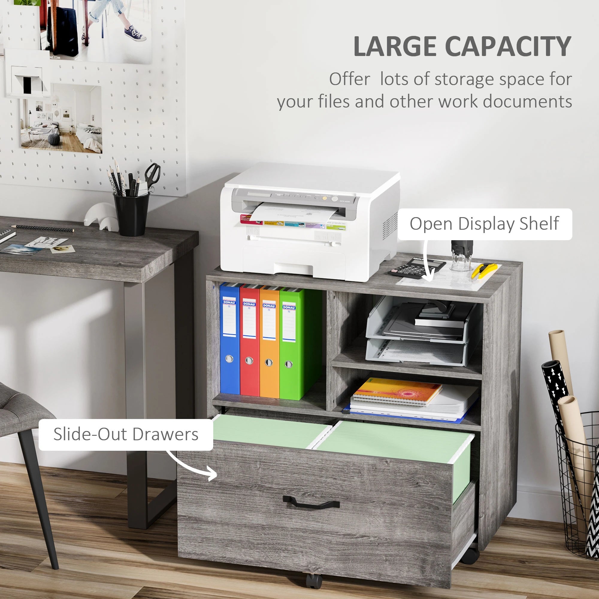 Lateral Filing Cabinet, Open Shelf, Mobile with Wheels, Letter Legal Size, Grey Office Cabinets & Cupboards at Gallery Canada