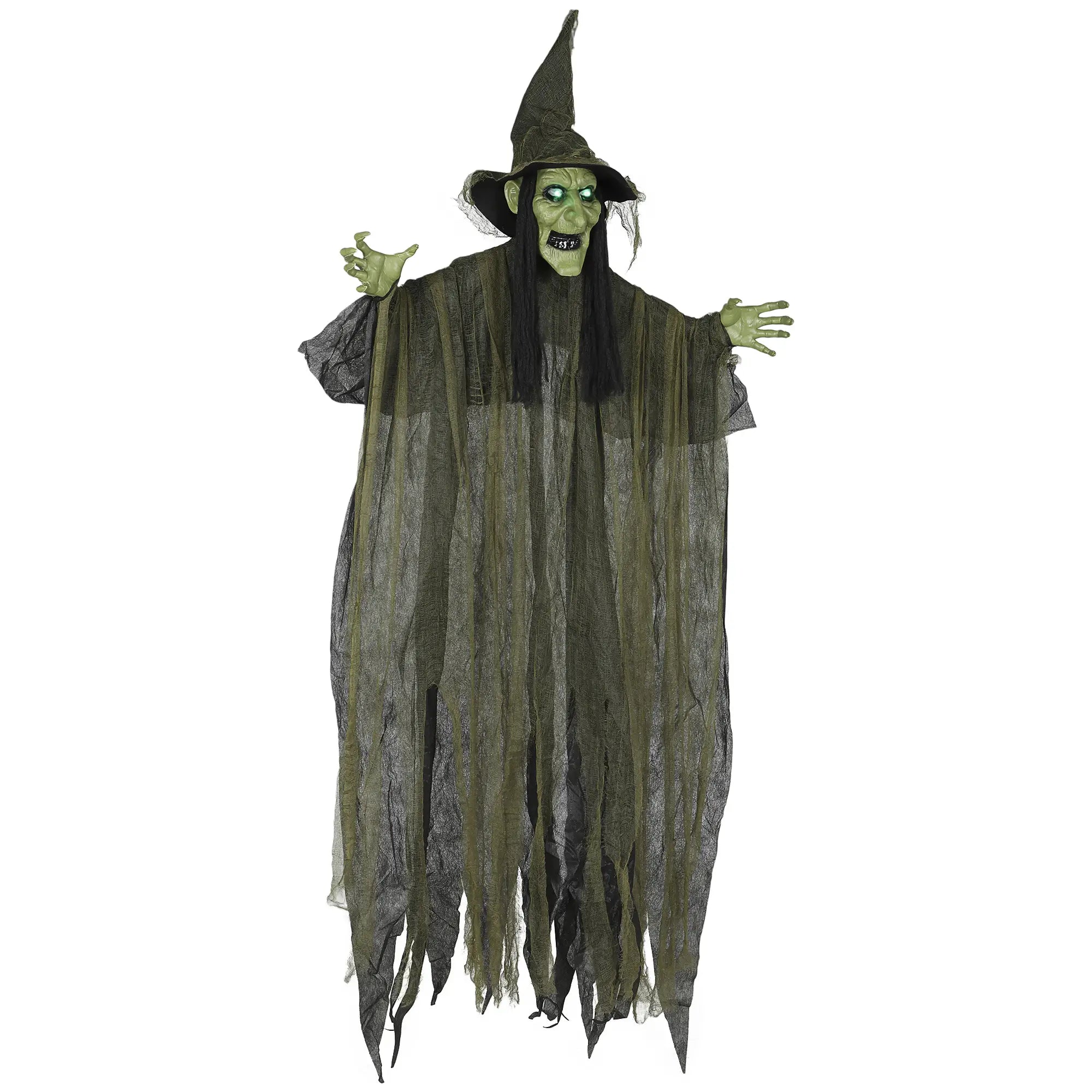 Animatronics Hanging Witch, Voice Activated, Flashing Eyes, Green Halloween Decorations at Gallery Canada
