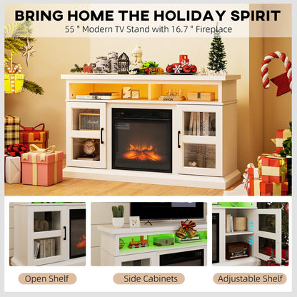 48 Inch Fireplace TV Stand, 3D Flame, Adjustable Shelves, White Electric Fireplaces at Gallery Canada