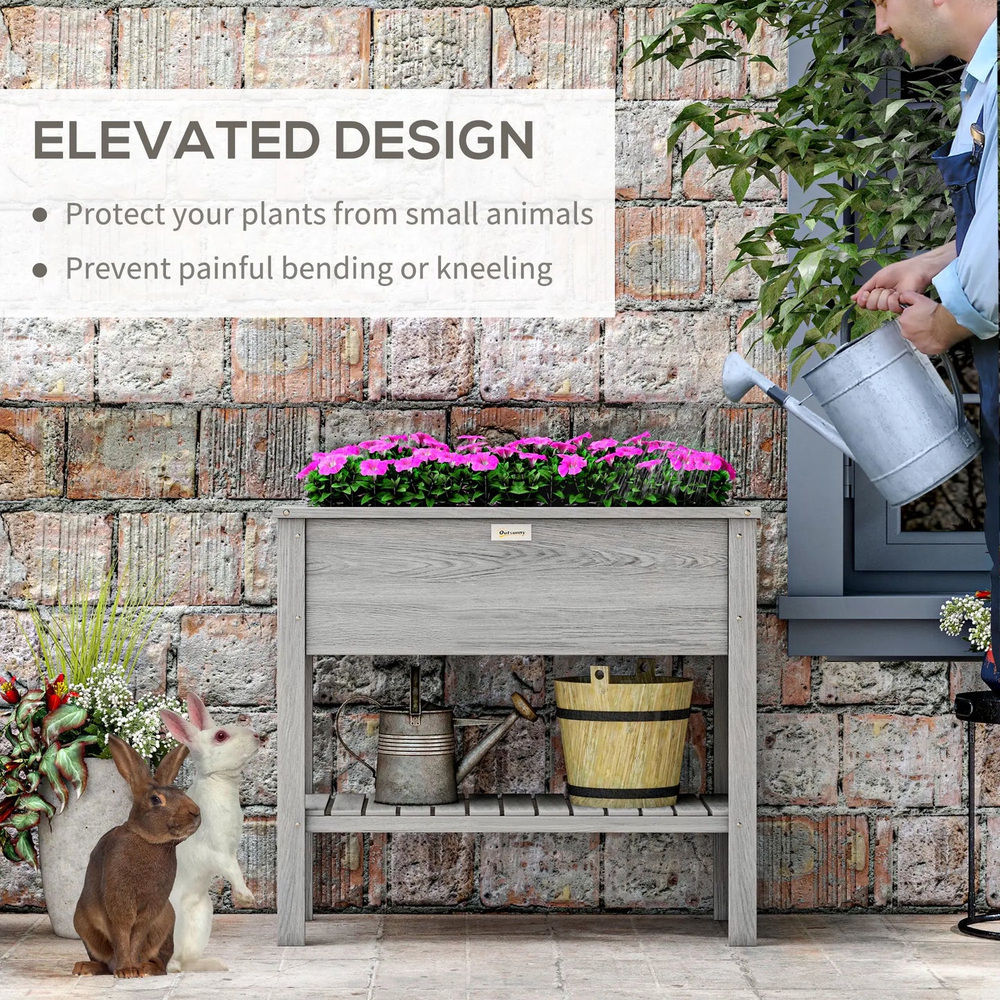 Elevated Planter Box with Storage, 36" x 16" x 32", Grey Raised Garden Beds at Gallery Canada