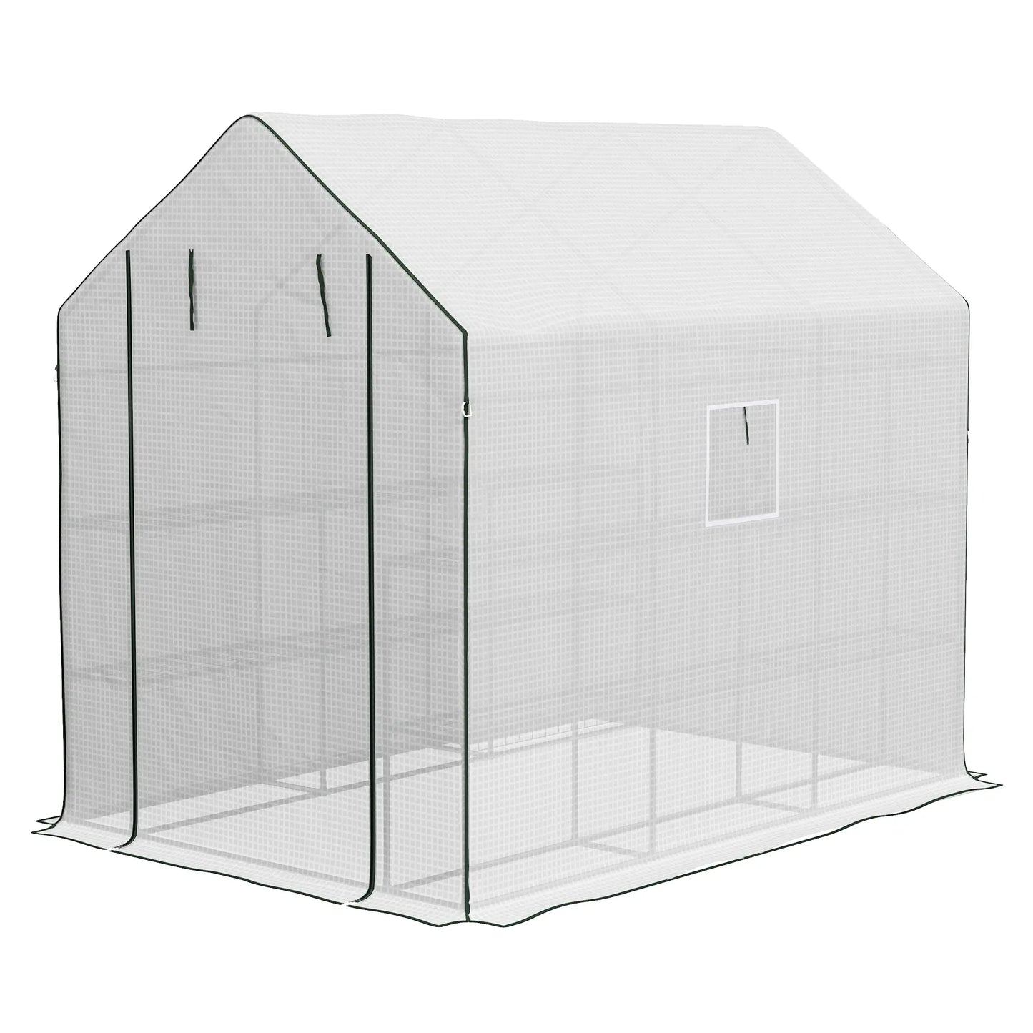 Walk-In Greenhouse, 3 Tier, Roll-Up Door, Mesh Windows, 140 x 213 x 190 cm, White
