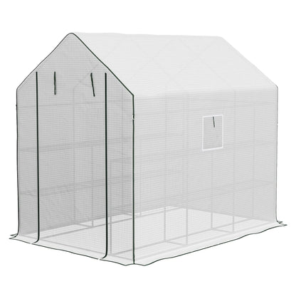 Walk-In Greenhouse, 3 Tier, Roll-Up Door, Mesh Windows, 140 x 213 x 190 cm, White