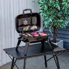 Portable Steel Charcoal Grill, Foldable Outdoor BBQ, 59 x 43 x 39 cm, Black