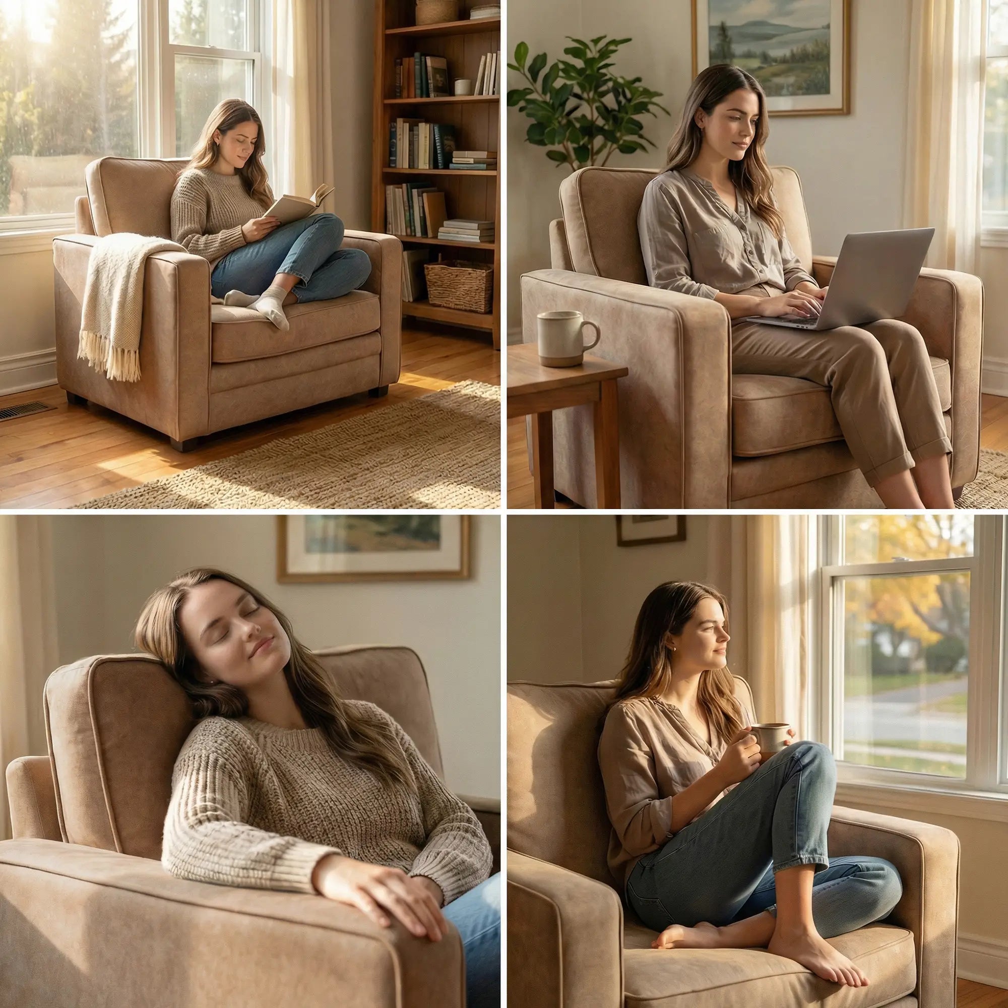 Velvet Fabric Armchair, Wide Seat, Spring Cushion, Solid Wood Legs, Brown Single Sofas at Gallery Canada