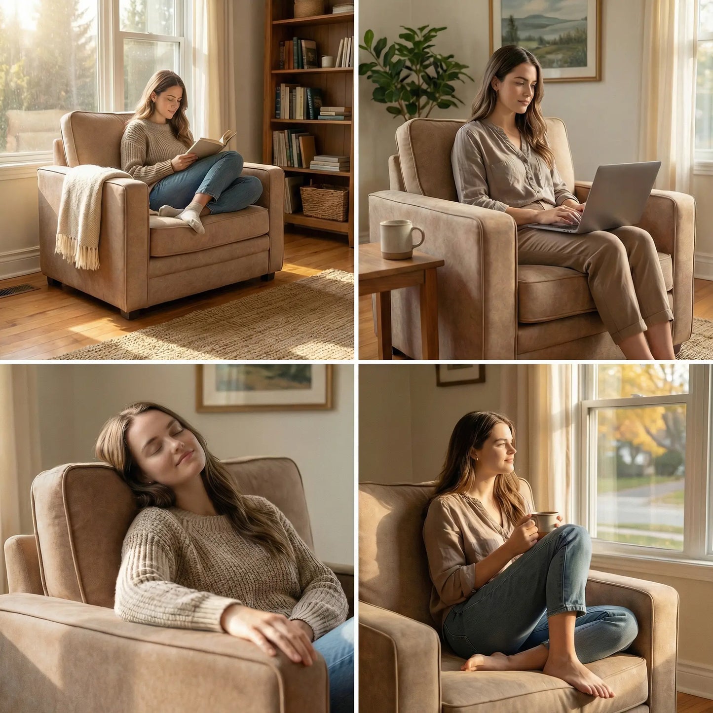 Velvet Fabric Armchair, Wide Seat, Spring Cushion, Solid Wood Legs, Brown Single Sofas at Gallery Canada
