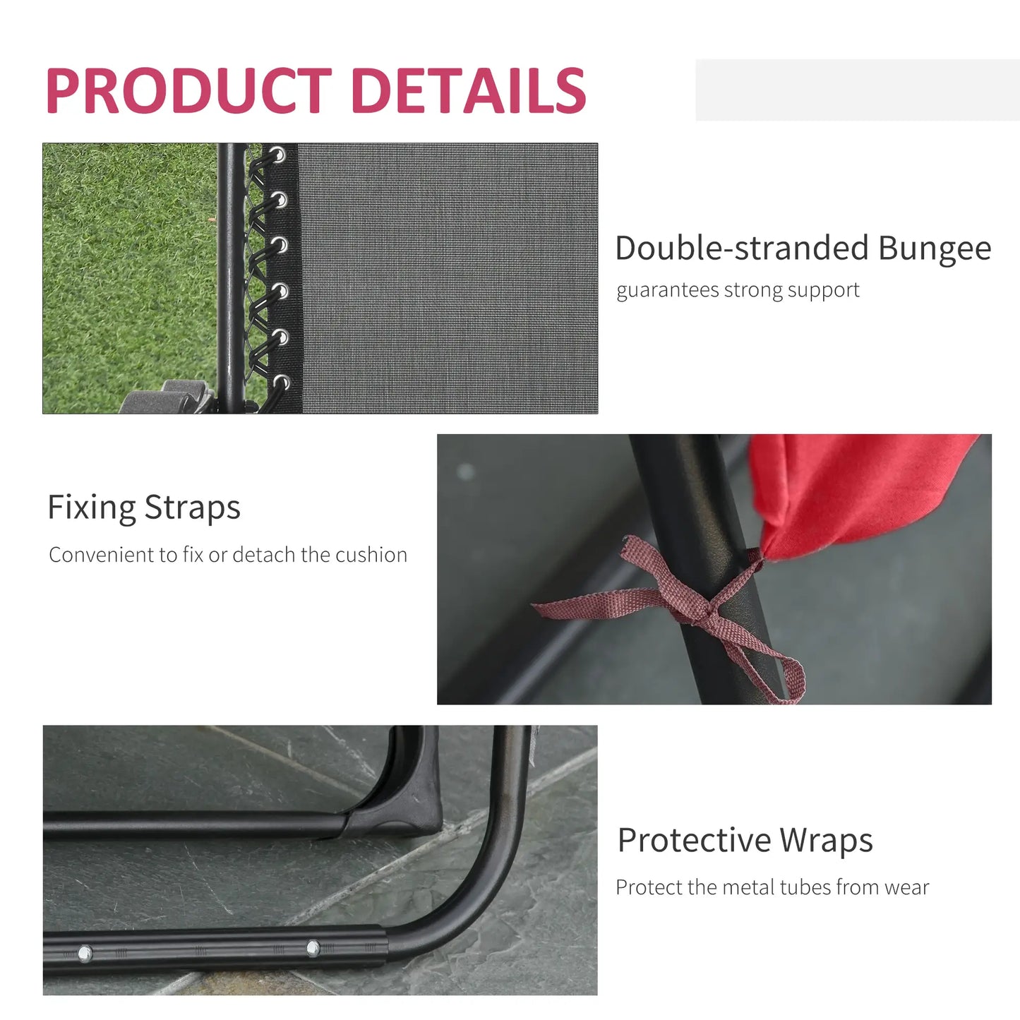 Zero Gravity Reclining Chair, Adjustable Backrest, Folding Sun Lounger, Removable Cushion, Headrest, Wine Red Lounger Chairs at Gallery Canada