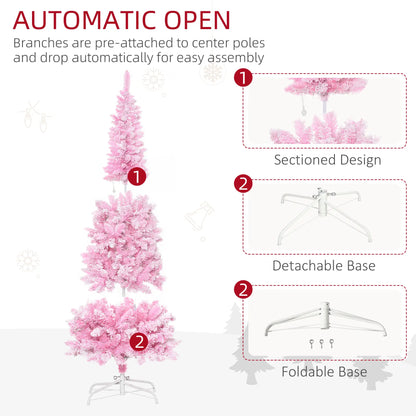 6ft Prelit Snow Flocked Artificial Christmas Tree, Pencil Shape, 500 Pine Branches, Warm White LED, Auto Open, Pink White Pre Lit Christmas Trees at Gallery Canada