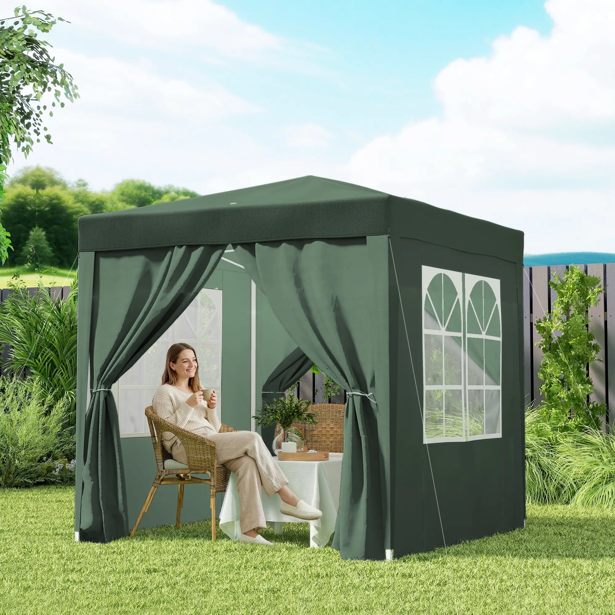 6.6'x6.6' Pop Up Canopy Tent, Instant Sun Shelter, Dark Green Pop Up Canopies at Gallery Canada