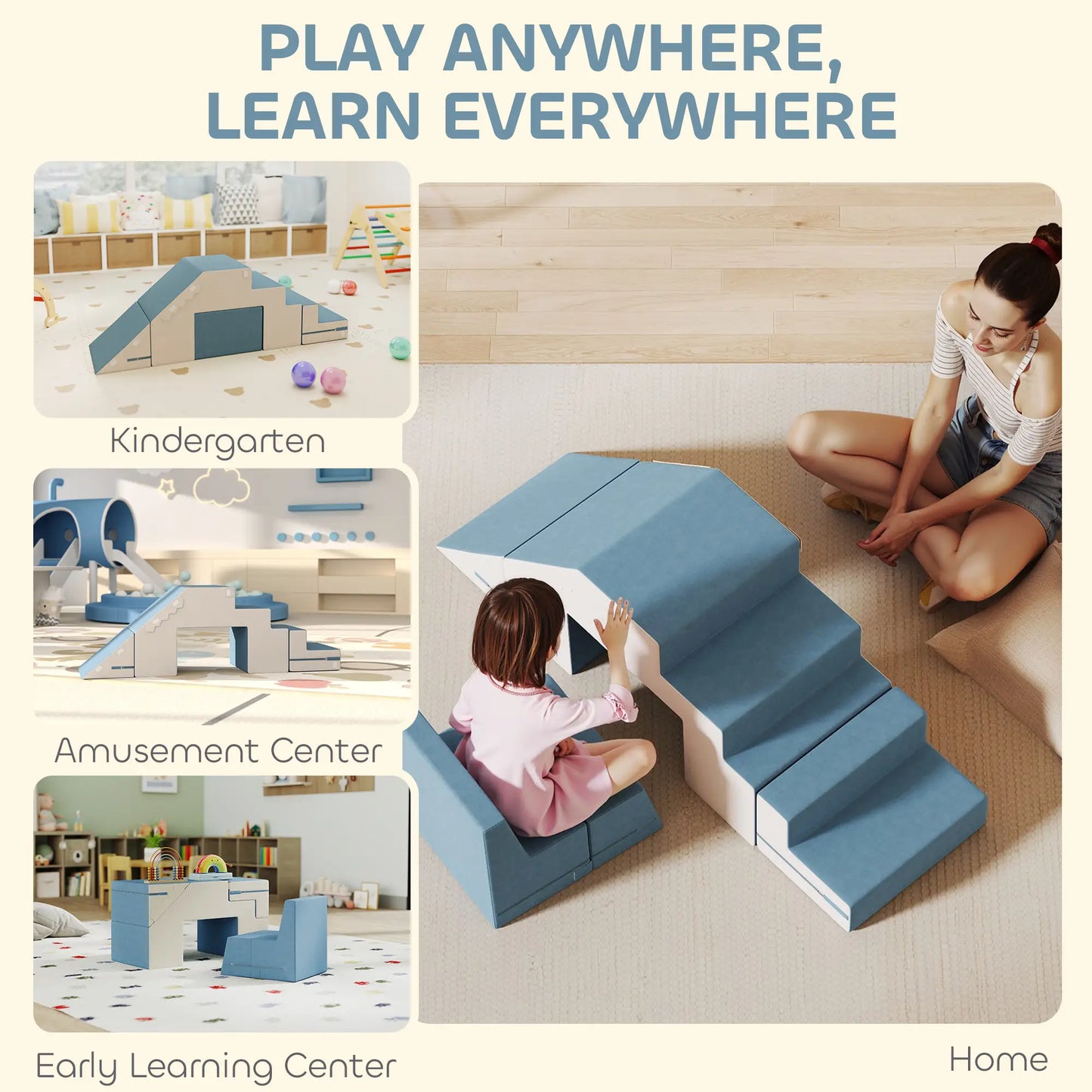 2-Piece Climbing Foam Blocks, Detachable Cover, Indoor Play Set, Blue Kids Gym & Playmats at Gallery Canada