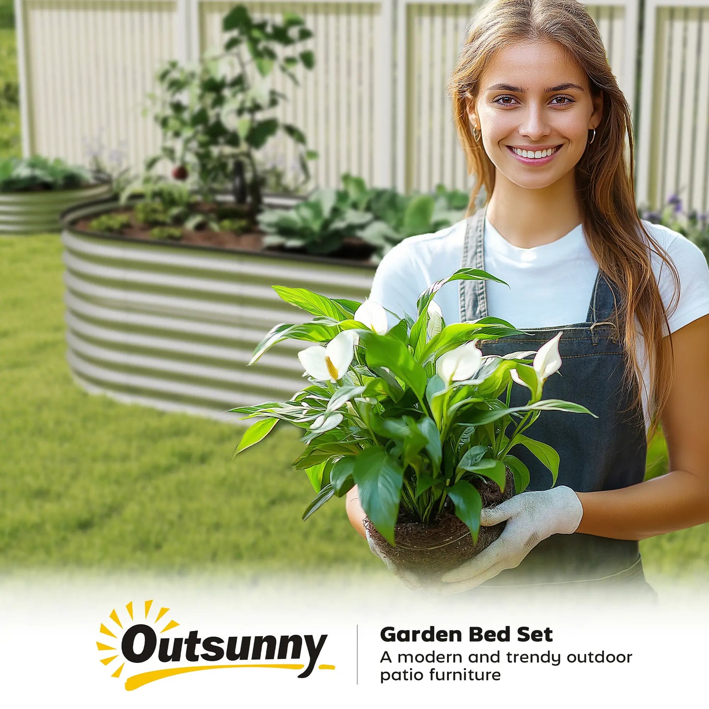 Lit de jardin surélevé galvanisé, 5 x 2,5 x 2 pi, bac à plantes ovale, argenté