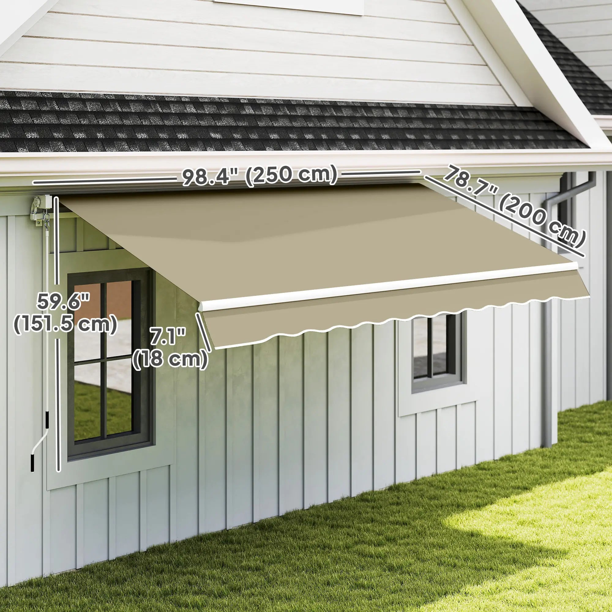 8'x7' Manual Retractable Patio Awning, Sun Shade Canopy, Khaki Deck Awnings at Gallery Canada
