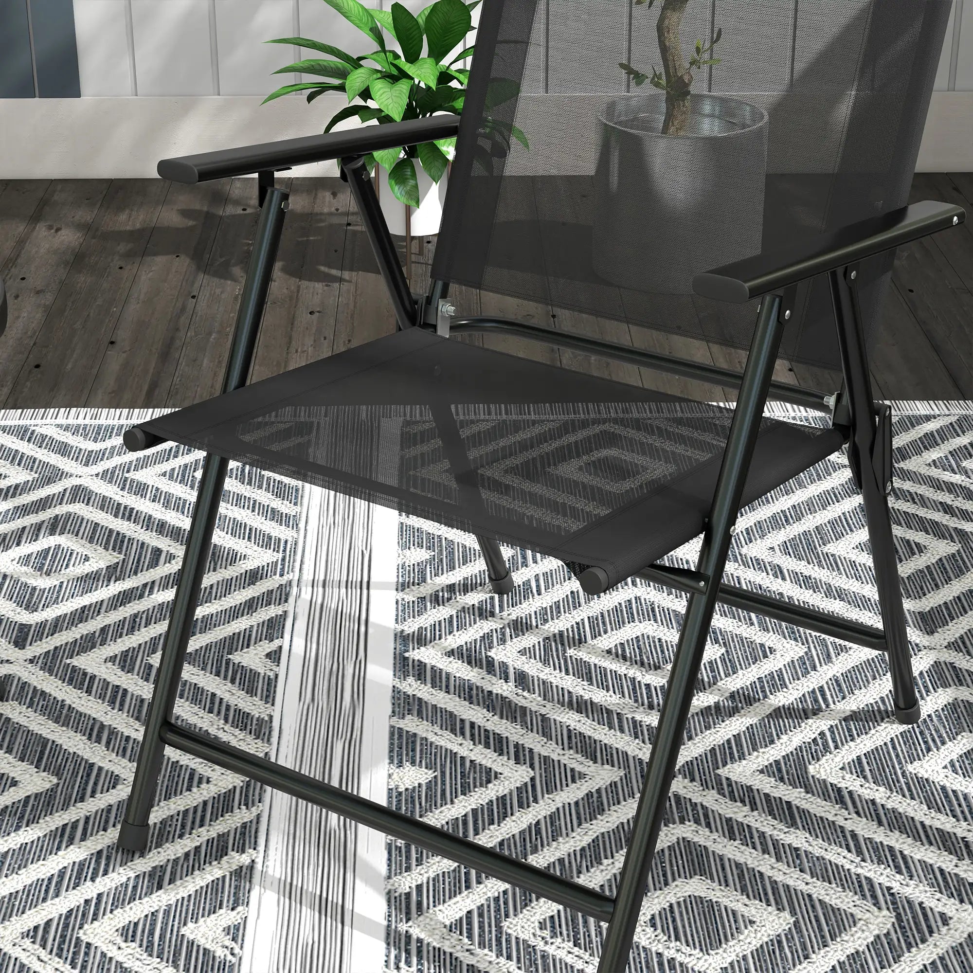 3-Piece Bistro Set, Foldable Patio Furniture, Mesh Chairs, Glass Table, Black Bistro Sets at Gallery Canada