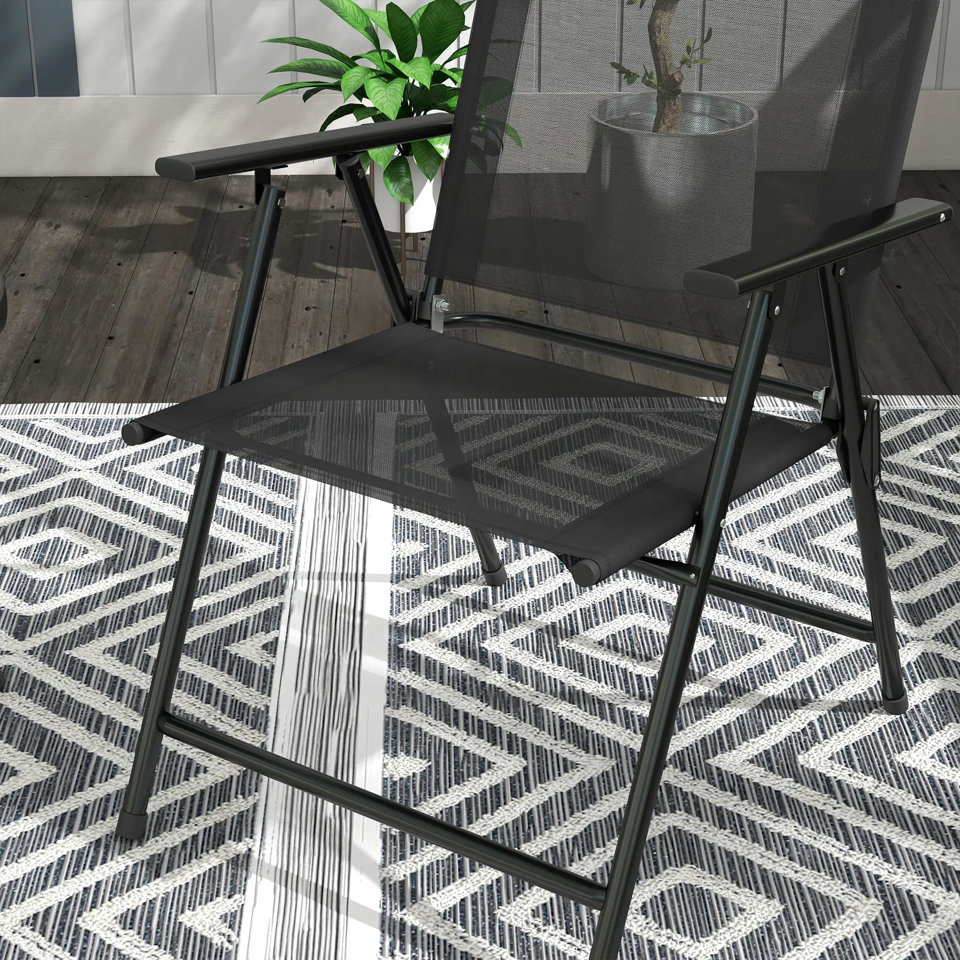 3-Piece Bistro Set, Foldable Patio Furniture, Mesh Chairs, Glass Table, Black Bistro Sets at Gallery Canada