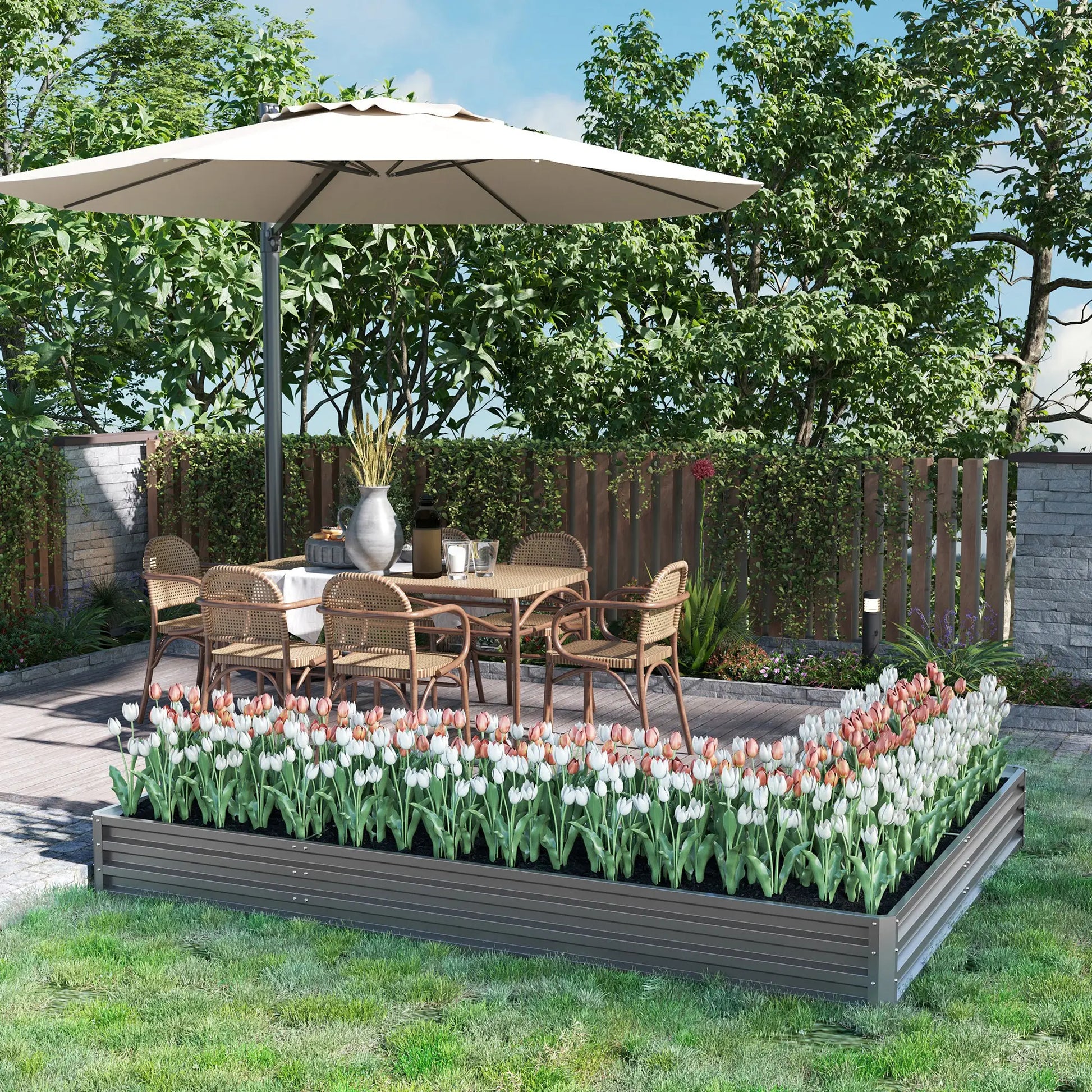 L-Shaped Raised Garden Bed, 82" x 109" x 12", Galvanized Steel, Dark Grey Galvanized Planter Boxes at Gallery Canada